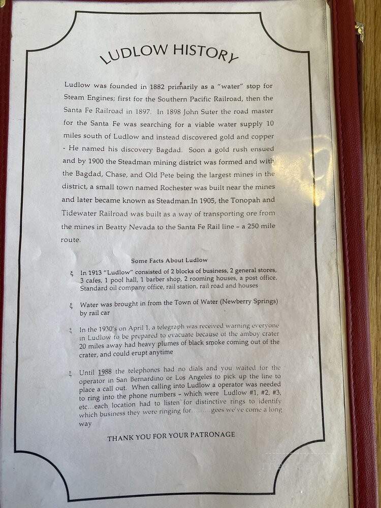 Ludlow Cafe Restaurant - Ludlow, CA menu_pic