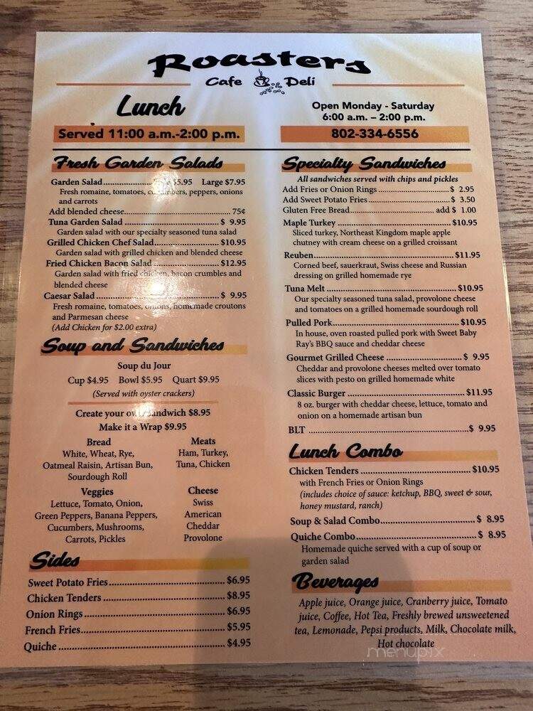 Roasters Cafe and Deli - Newport, VT menu_pic