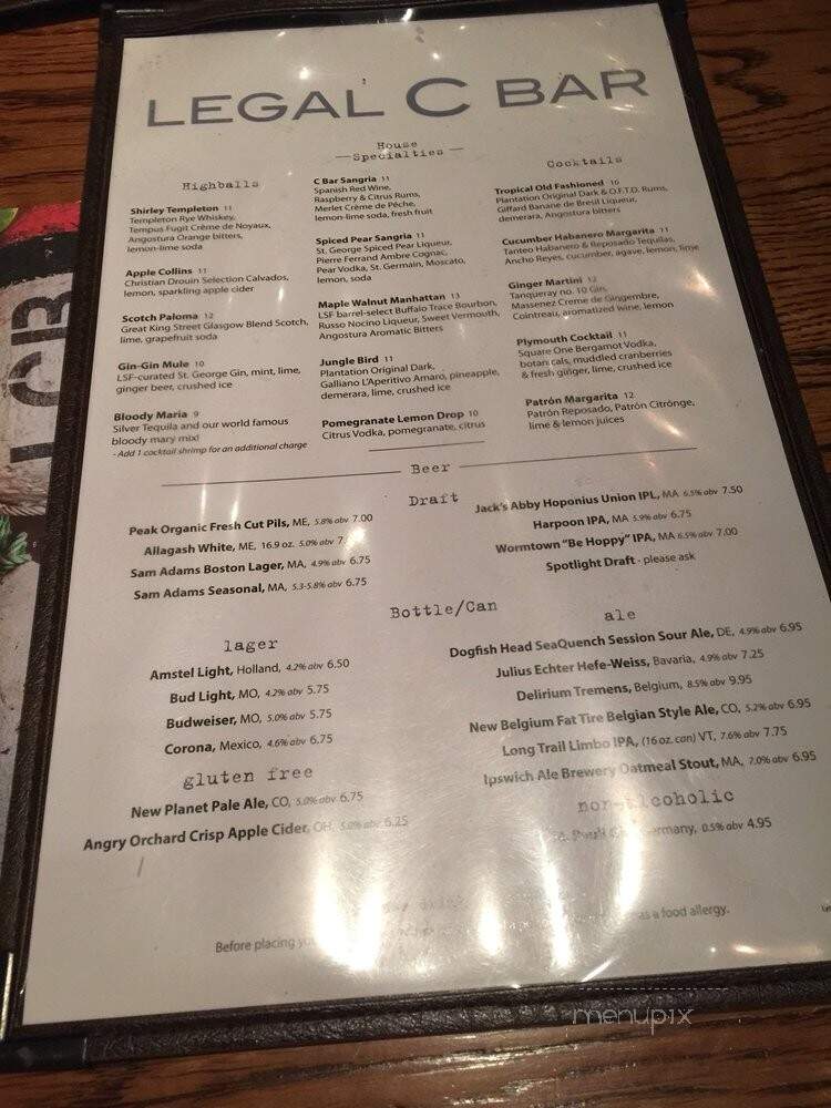 Legal C Bar - Lynnfield, MA menu_pic