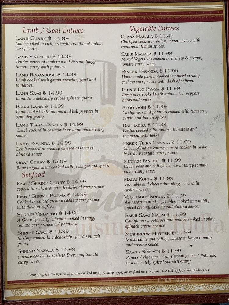 Flavors Cuisine Of India - Starkville, MS menu_pic