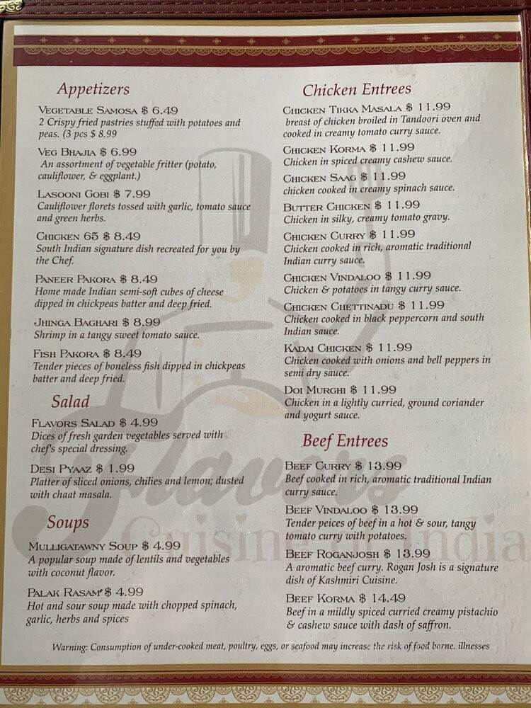Flavors Cuisine Of India - Starkville, MS menu_pic