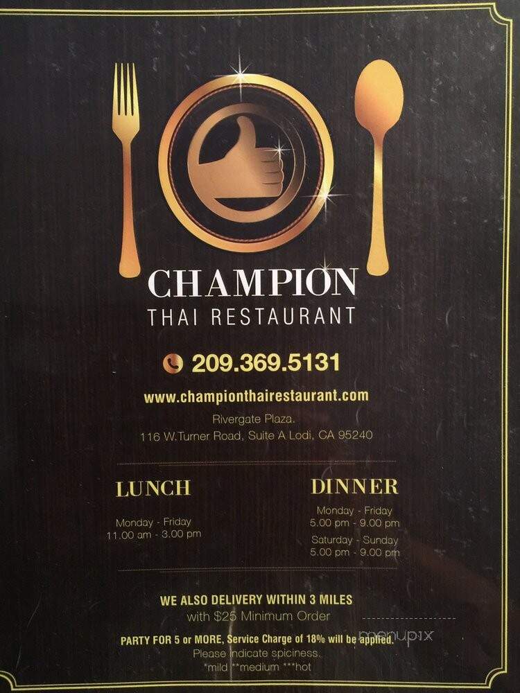 Champion Thai Restaurant - Lodi, CA menu_pic