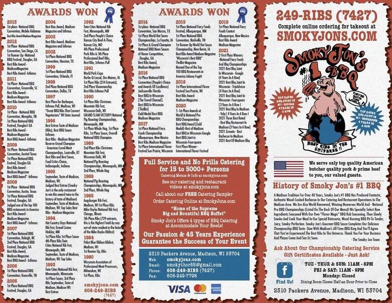 Smoky Jon's No 1 BBQ - Madison, WI menu_pic