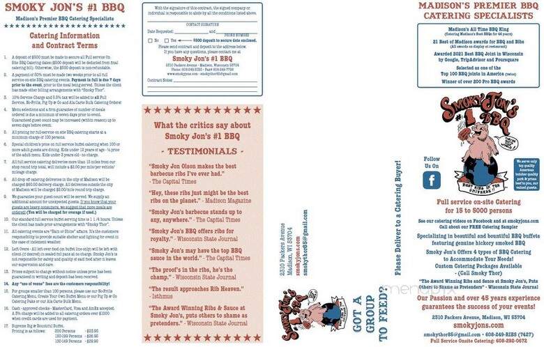 Smoky Jon's No 1 BBQ - Madison, WI menu_pic