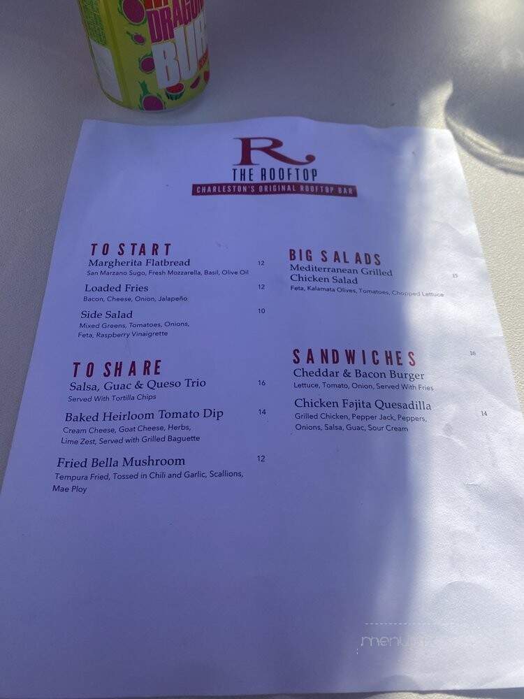 The Rooftop at the Vendue - Charleston, SC menu_pic