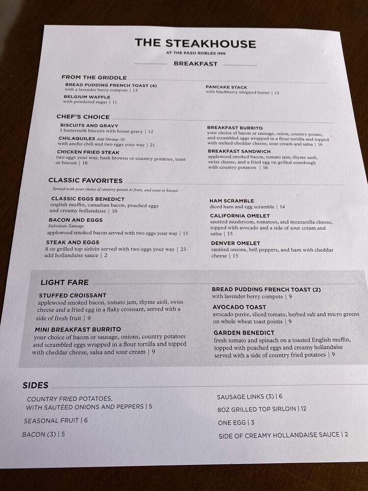 Paso Robles Inn Steakhouse - Paso Robles, CA menu_pic