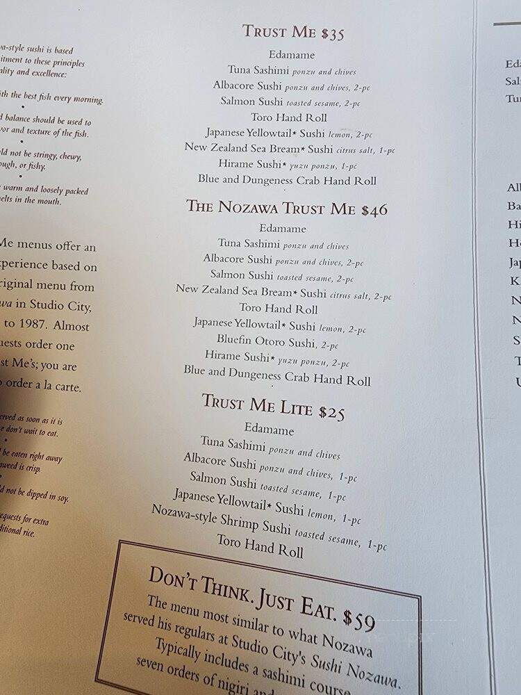 SUGARFISH by sushi nozawa - Pasadena, CA menu_pic