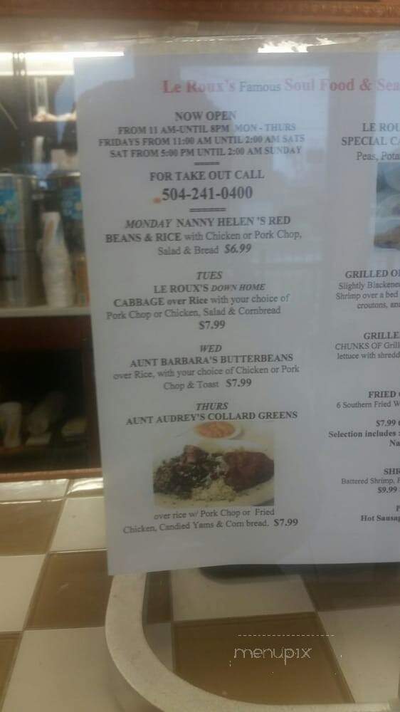 Le Roux's Soulfood & Seafood - New Orleans, LA menu_pic