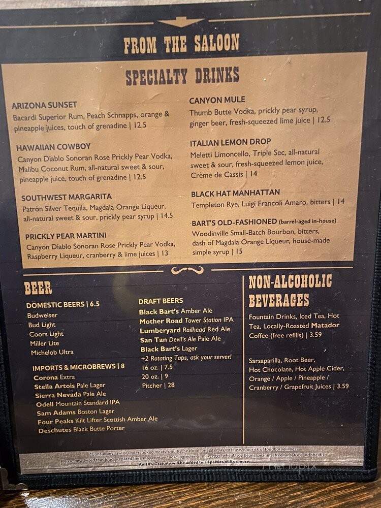 Black Barts Steak Hse Saloon - Flagstaff, AZ menu_pic