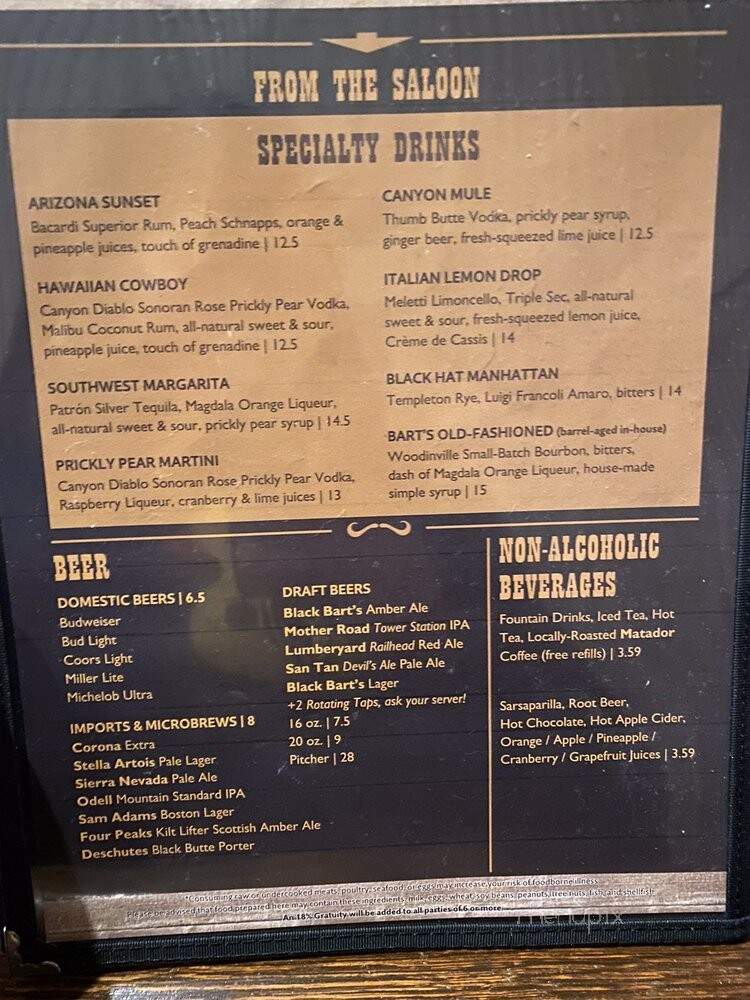 Black Barts Steak Hse Saloon - Flagstaff, AZ menu_pic
