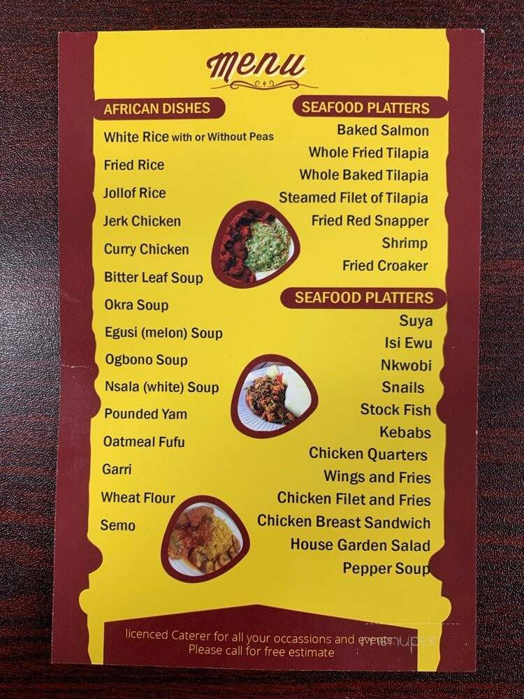 Saviour's African Food Restaurant and Catering - Baltimore, MD menu_pic