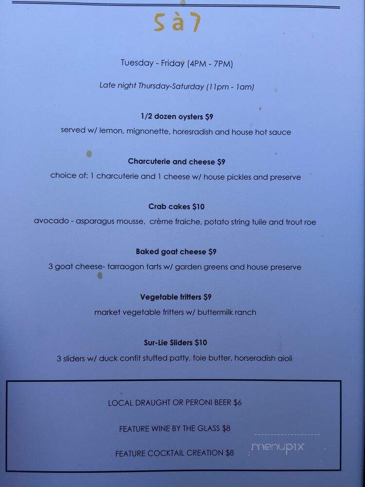 Sur-lie - French Restaurant Ottawa - Ottawa, ON menu_pic