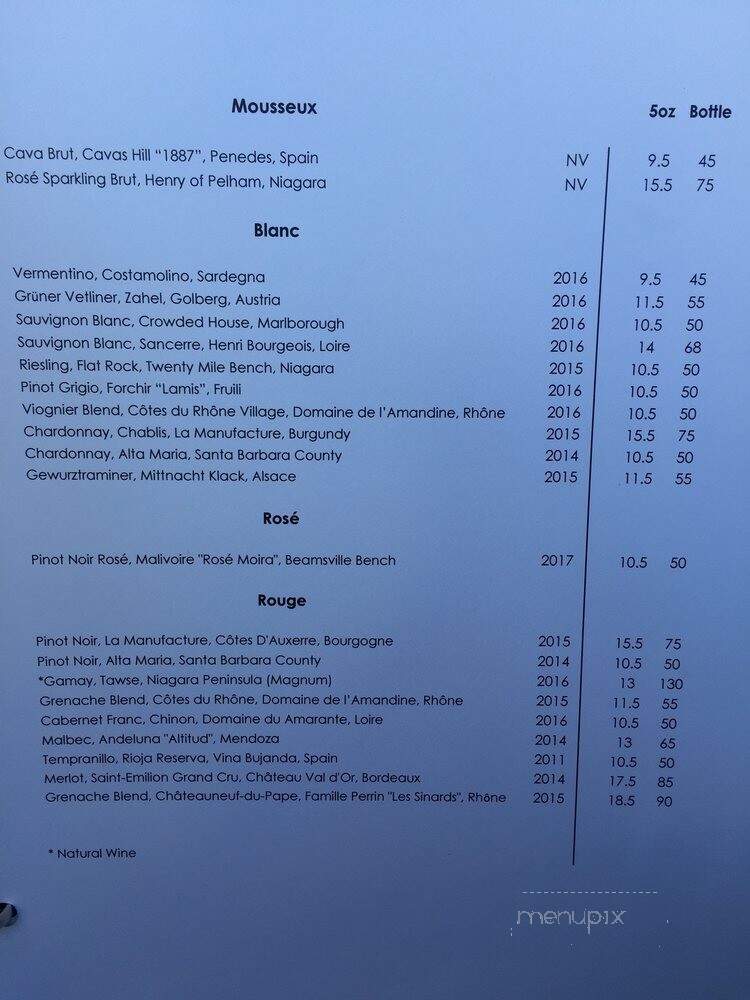 Sur-lie - French Restaurant Ottawa - Ottawa, ON menu_pic