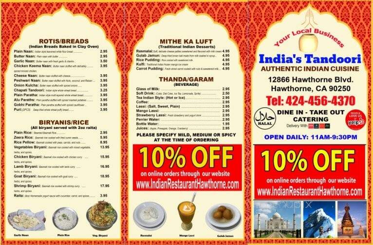 India's Tandoori Halal Restaurant - Hawthorne, CA menu_pic