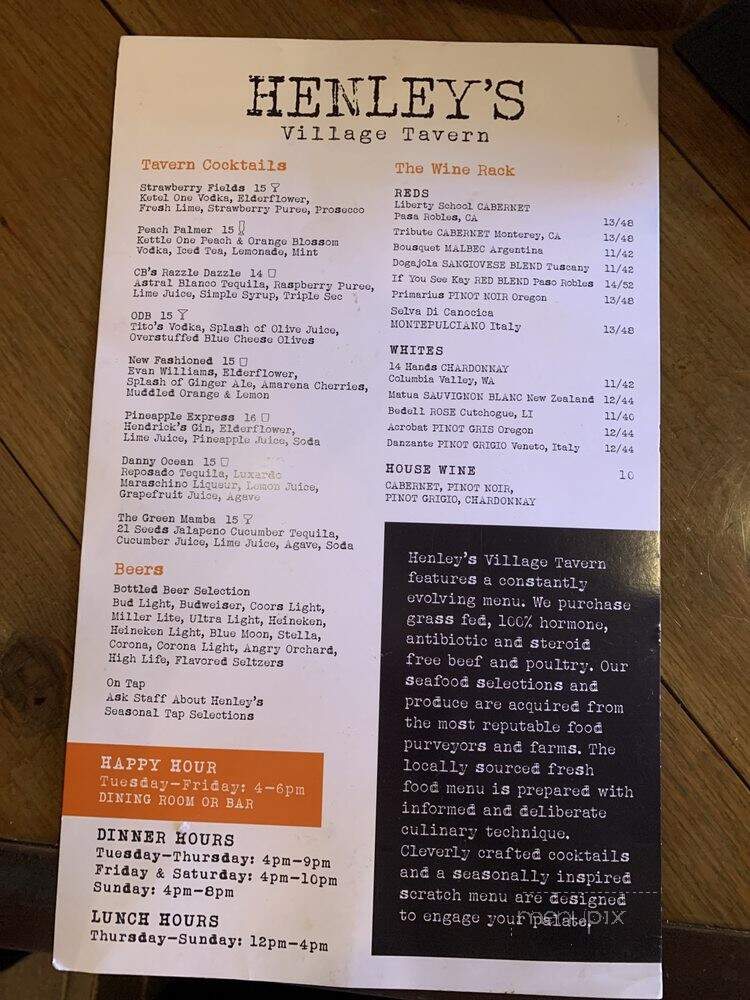 Henleys Village Tavern - Brightwaters, NY menu_pic