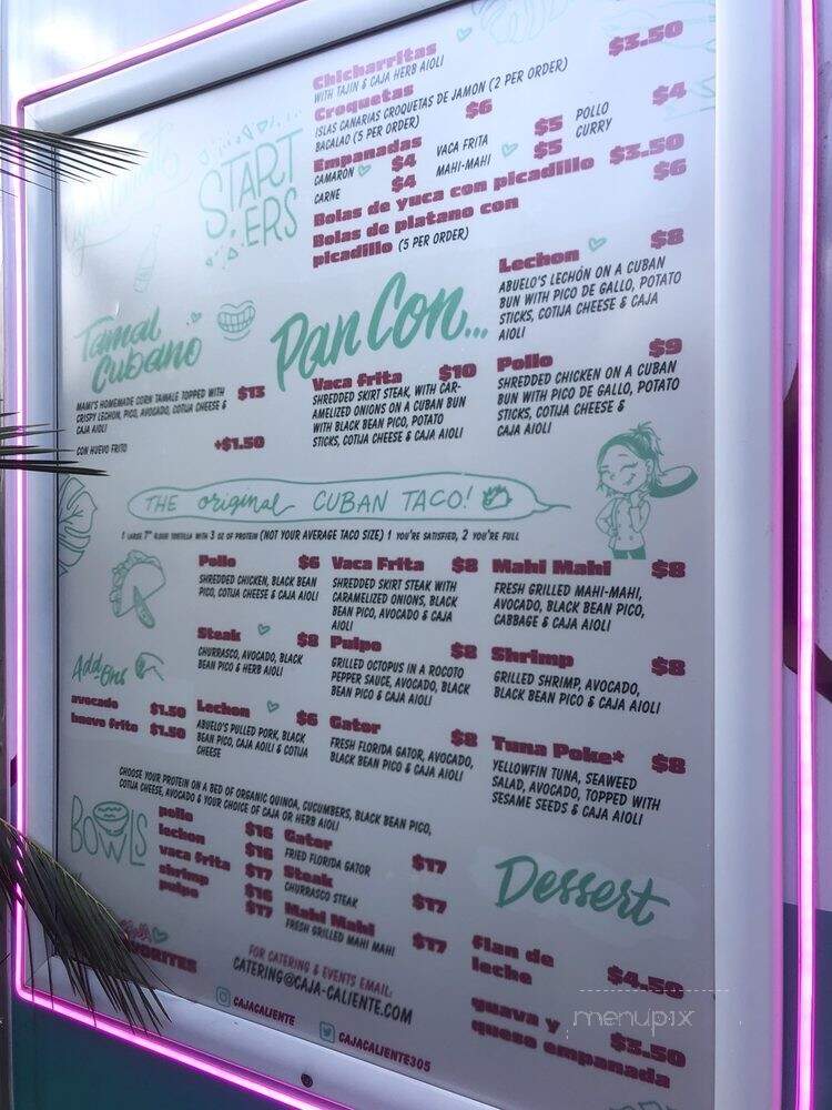 Caja Caliente - Miami, FL menu_pic