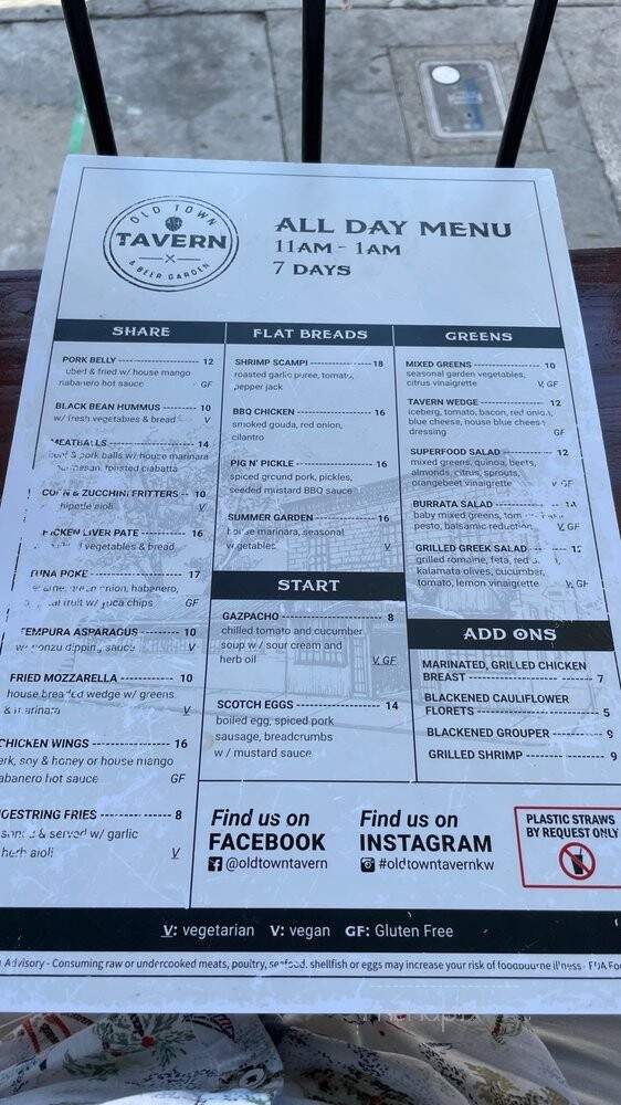 Old Town Tavern & Beer Garden - Key West, FL menu_pic