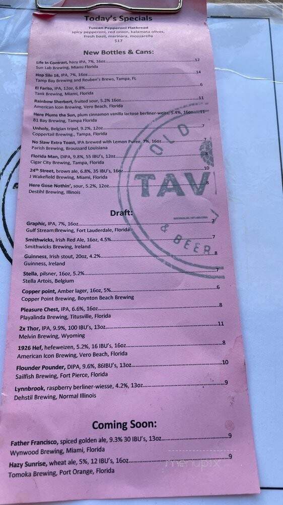 Old Town Tavern & Beer Garden - Key West, FL menu_pic