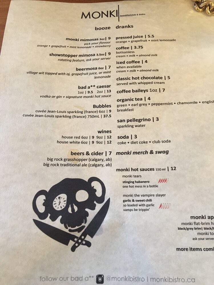 Monki Breakfast Club & Bistro - Calgary, AB menu_pic