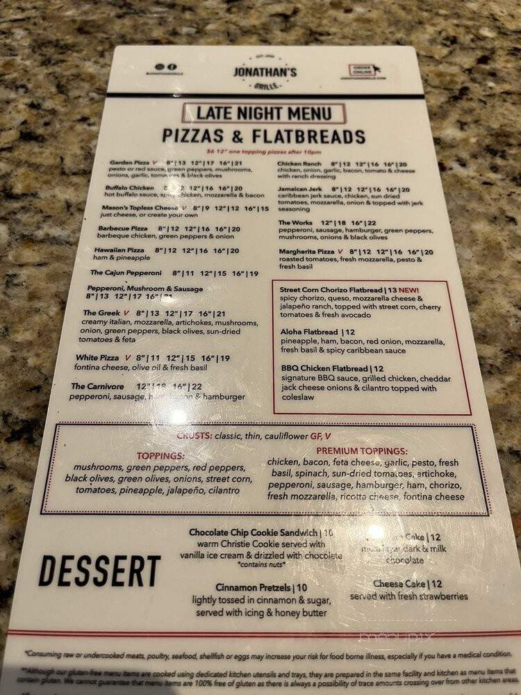 Jonathan's Grille - Nashville, TN menu_pic