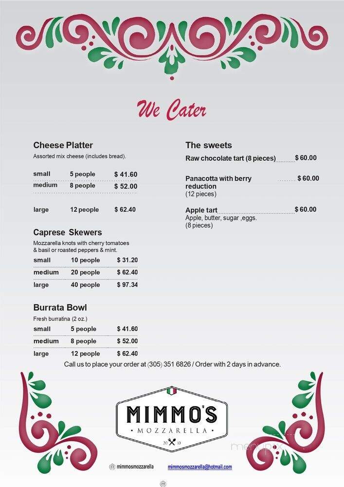 Mimmos Mozzarella - North Miami, FL menu_pic
