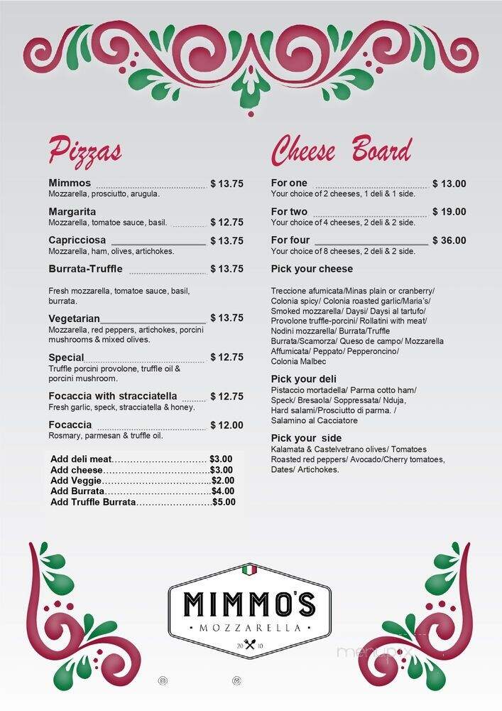 Mimmos Mozzarella - North Miami, FL menu_pic
