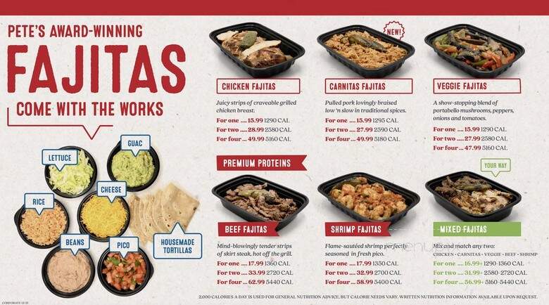 Fajita Pete's - Dallas, TX menu_pic