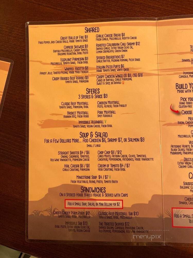 Sfereco River Walk - Flower Mound, TX menu_pic