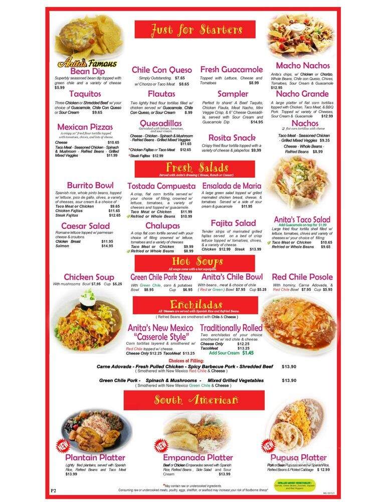 Anita's New Mexico Style Mexican Food - Vienna, VA menu_pic