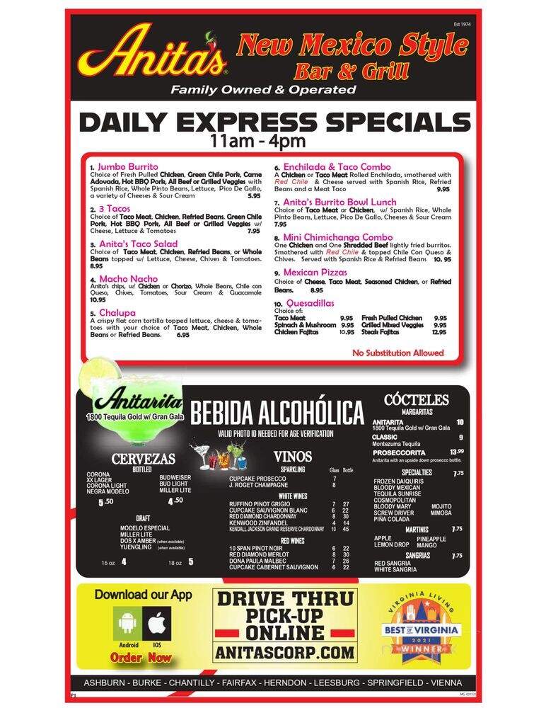 Anita's New Mexico Style Mexican Food - Vienna, VA menu_pic