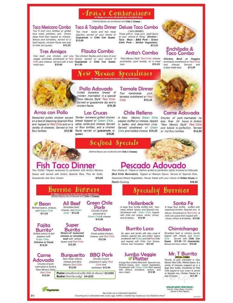 Anita's New Mexico Style Mexican Food - Vienna, VA menu_pic