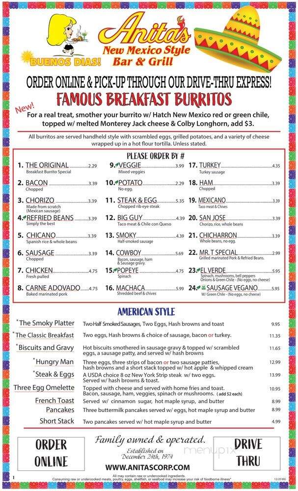 Anita's New Mexico Style Mexican Food - Vienna, VA menu_pic