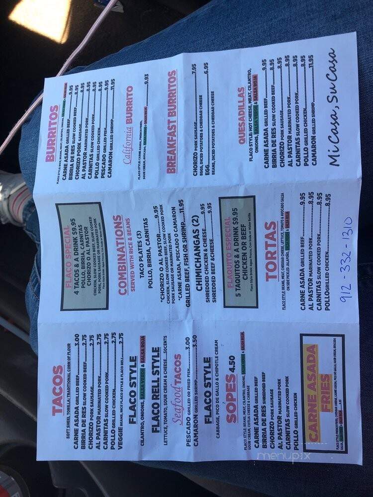 Flacos House Taqueria Mexicana #4 - Hinesville, GA menu_pic