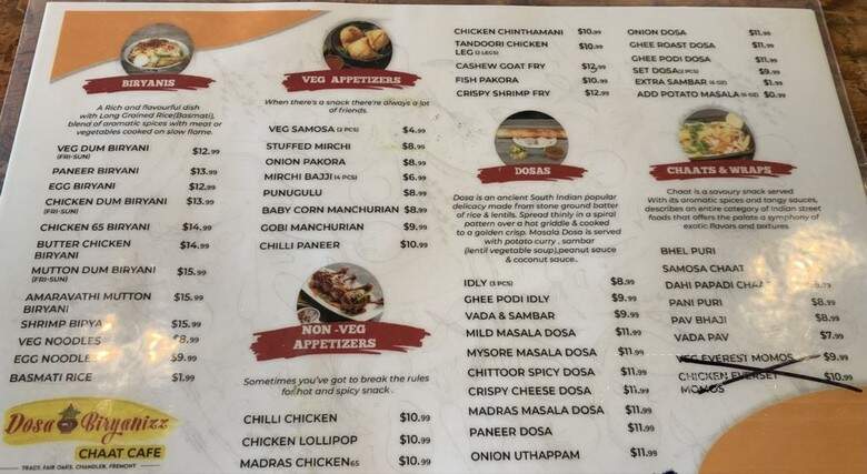 Dosa Biryanizz Chaat Cafe - Fair Oaks, CA menu_pic