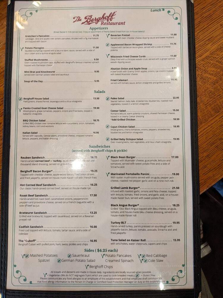 The Berghoff Restaurant - Chicago, IL menu_pic