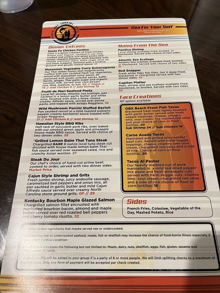 Frisco Bay Coastal Grill - Frisco, NC menu_pic
