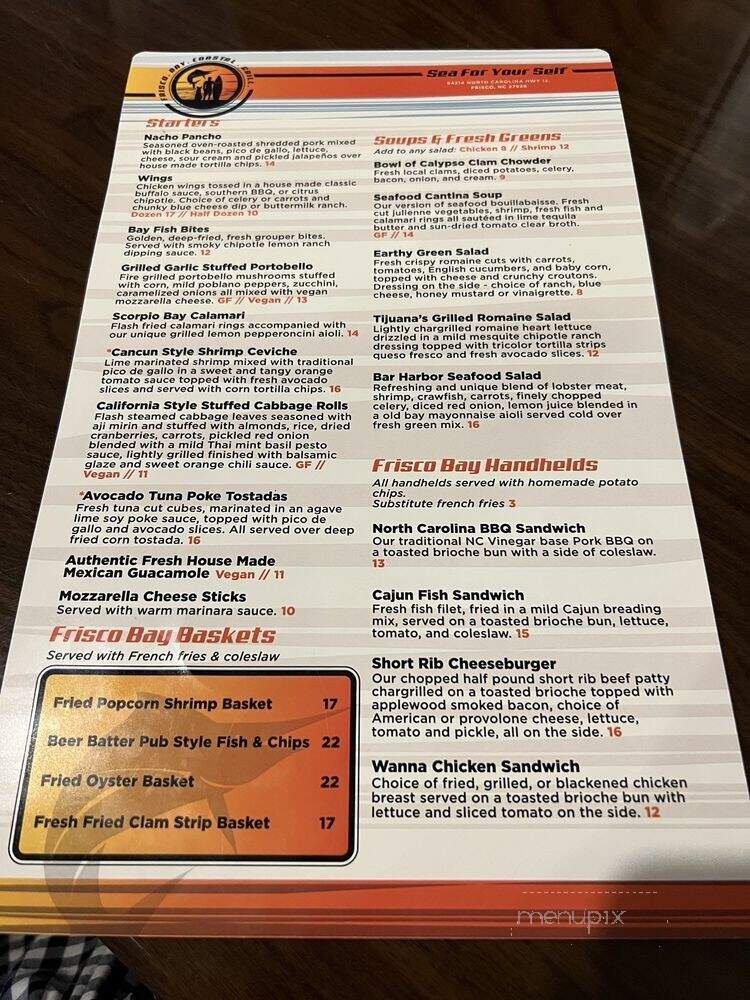 Frisco Bay Coastal Grill - Frisco, NC menu_pic