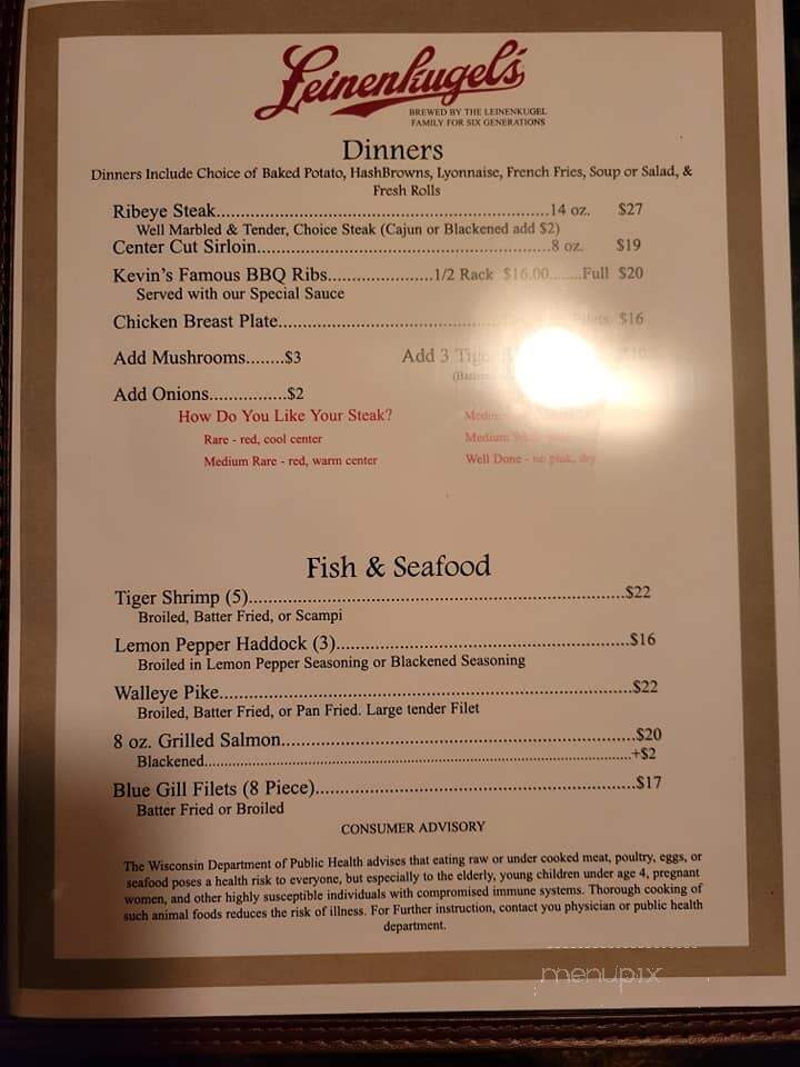 Foster's Riverview Inn - Cornell, WI menu_pic