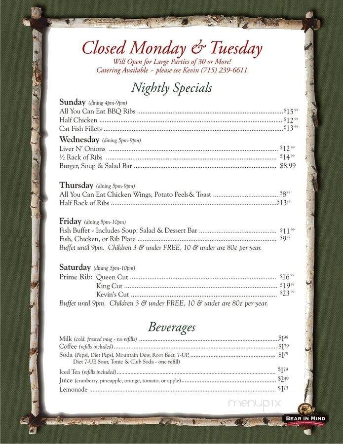 Foster's Riverview Inn - Cornell, WI menu_pic