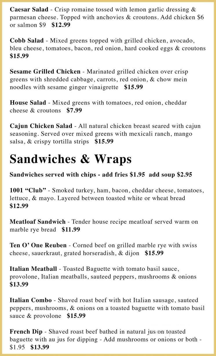 Ten O One Club - Green Bay, WI menu_pic