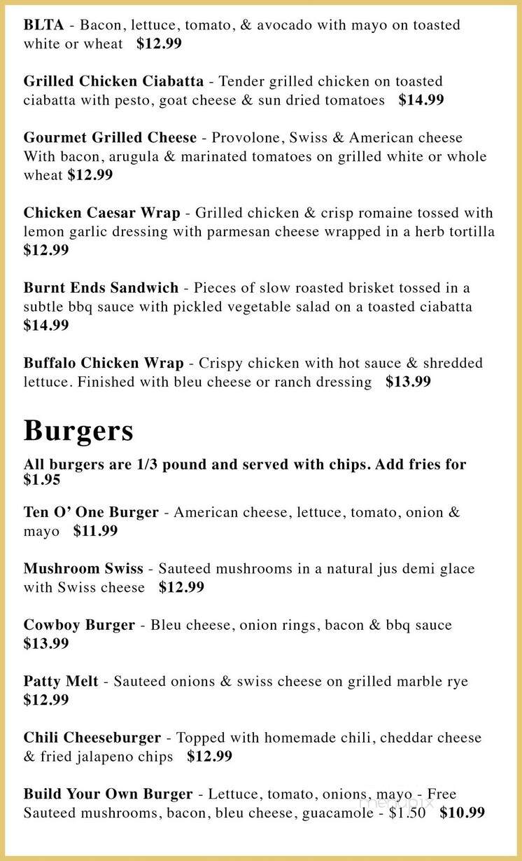 Ten O One Club - Green Bay, WI menu_pic