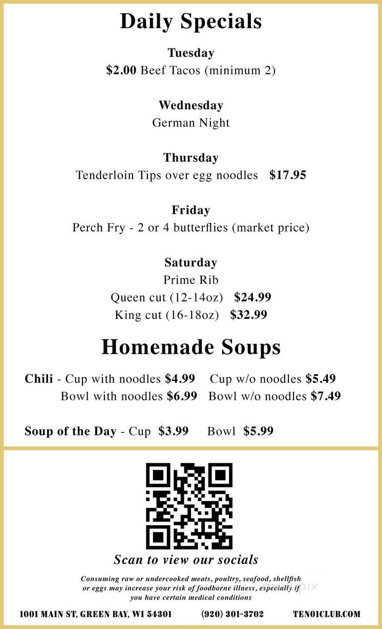 Ten O One Club - Green Bay, WI menu_pic