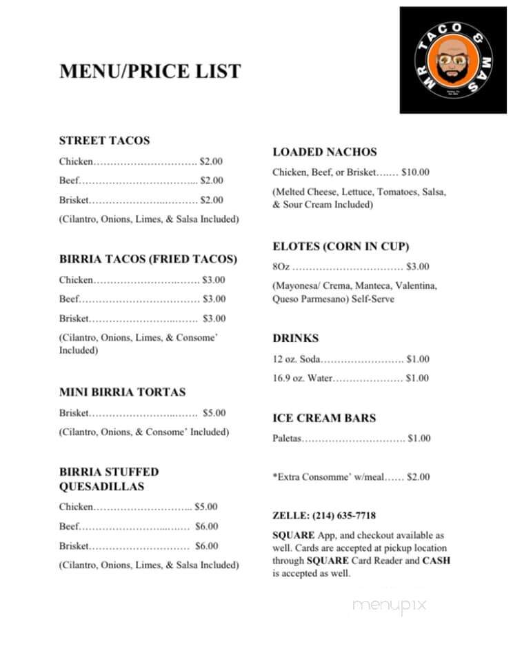 Mr Taco - Dallas, TX menu_pic