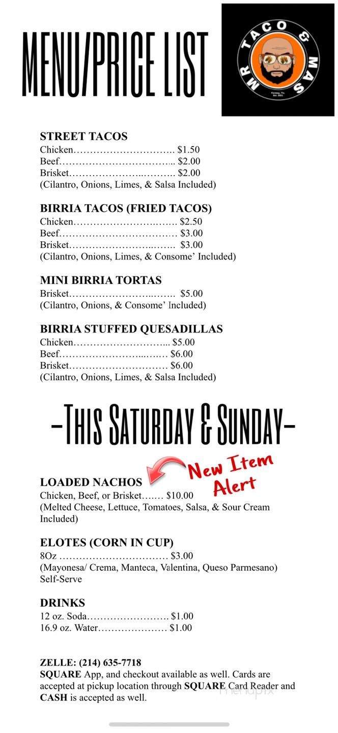 Mr Taco - Dallas, TX menu_pic