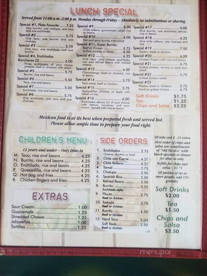 Old Mexico - Donalsonville, GA menu_pic