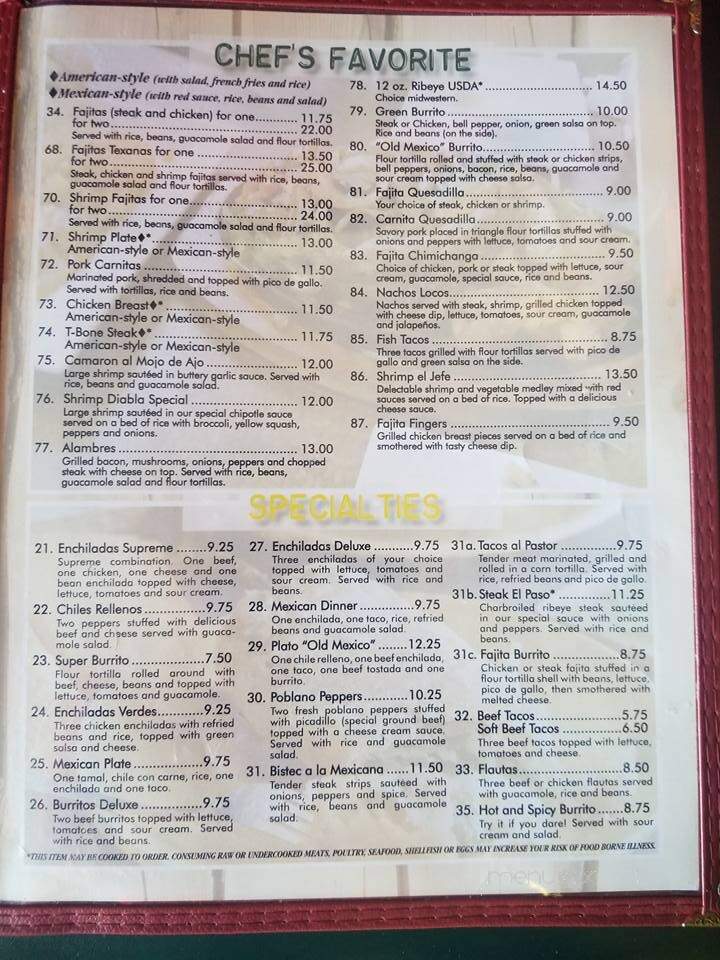 Old Mexico - Donalsonville, GA menu_pic