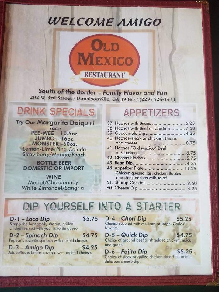 Old Mexico - Donalsonville, GA menu_pic