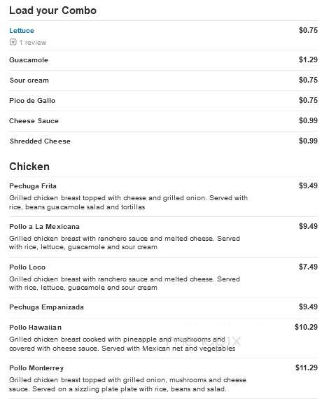 La Cabana - Fulton, KY menu_pic