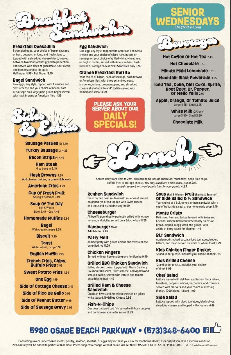 Pancake House - Osage Beach, MO menu_pic