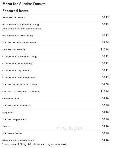Sunrise Donuts - Dewey, OK menu_pic